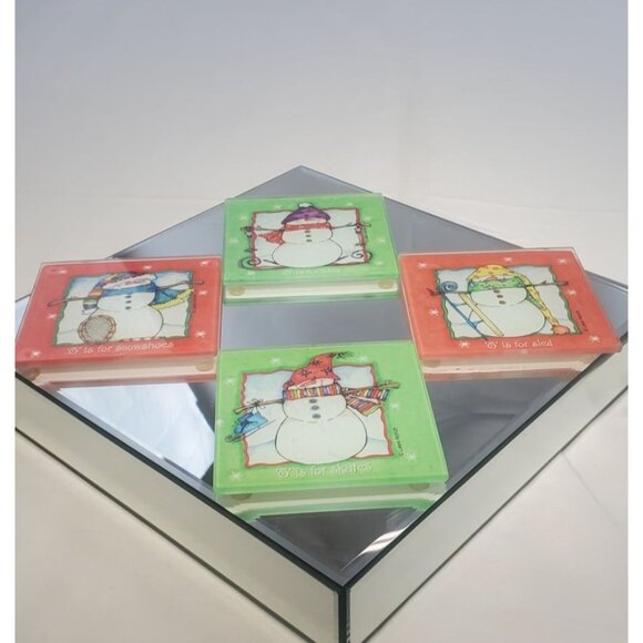 Snowmen Christmas Square Ceramic Coasters - Set of 4 - Picture 5 of 9